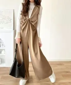 【月末値下げ】2way リボンデザイン サロペット ベージュ