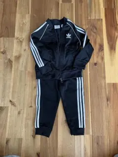 adidas ブラック ストライプ ジャージセット　３本ライン　黒　90