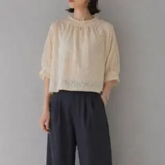 ロペピクニック［S］美品◎清楚ナチュラル◎フリルネック◎五分袖◎ドット柄ブラウス