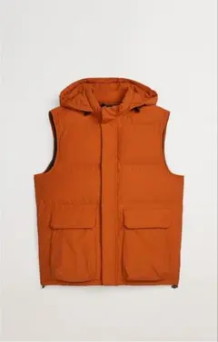 新春限定価格 ZARA オレンジ 着脱可能フード付き ダウンベスト