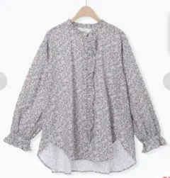 サマンサモスモス　ゆべしさんコラボ　花柄フリル襟長袖ブラウス