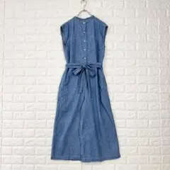 ハンチ/F/青/デニムオールインワン/ノースリーブ/ワイドパンツ/リボン