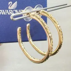 スワロフスキー フープピアス ゴールド クリスタル 刻印 箱付 大ぶり