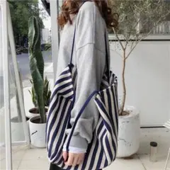 ストライプ柄ショルダーバッグ　♡青色