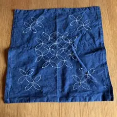 古布 マルチマット 刺し子×紬（？） 裏地 縞模様 ハンドメイド