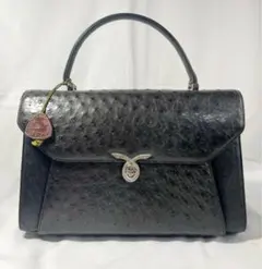 JRA認定 オーストリッチ 本革 2WAY ハンドバッグ 緑 極美品 日本製