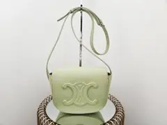 【美品】CELINE フォルコ キュイル トリオンフ ショルダーライトグリーン
