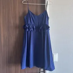 ネイビー フリル レース ノースリーブ ワンピース