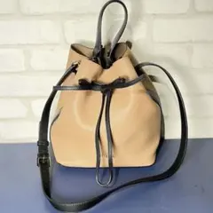 Furlaベージュレザー巾着ショルダーバッグ　ハンドバッグ　2way
