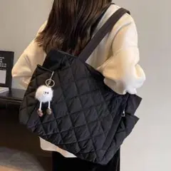 多機能 トートバッグ キルティング 黒 A4 サイドポケット付 マザーズバッグ