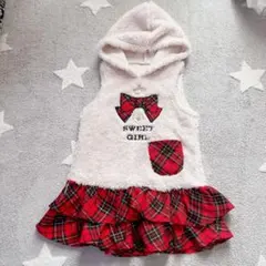 【最終値下げ】フード付きノースリーブチェックワンピース120 クリスマス