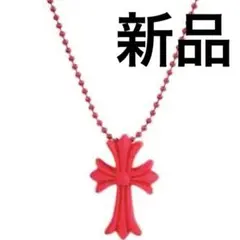 十字架　赤 クロス ネックレス ペンダント　蛍光色　韓国　ラバー　シリコン