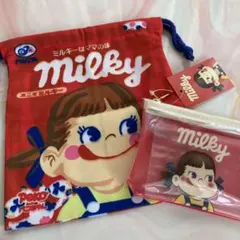 不二家 ミルキー 巾着 ポーチ 2点セットのサムネイル
