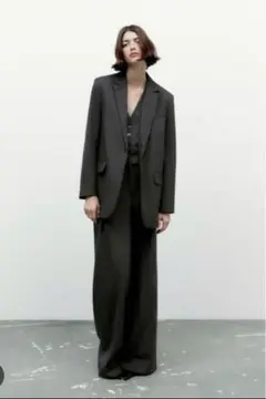 ZARA ダークグレー ストライプ テーラードジャケット