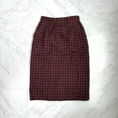 大人カジュアル きれいめ 膝丈スカート タイト チェック柄 赤 古着 レトロ