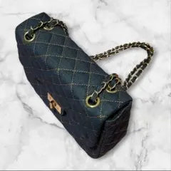 新品 未使用 キルティング デニム チェーン ショルダー バッグ 2way