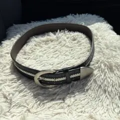 Aquascutum レザーベルト パンチングデザイン金属加工バッカル黒白のサムネイル