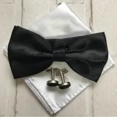 カフス チーフ 蝶ネクタイ 黒 メンズ 結婚式 フォーマル セレモニー 3点組