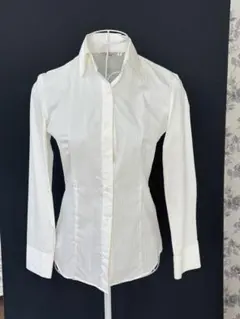 仕事用　ホワイトストライプ長袖シャツ