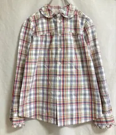 ルーマニア製 A.P.C. チェック フリル ラウンドカラー シャツ ブラウス