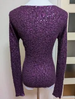 DONNA KARAN COLLECTION スパンコール 長袖ニット パープル