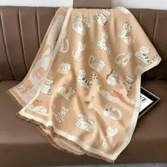 マフラー　ベージュ　ねこ　猫　ネコ　膝掛け　ショール　【1156-380】