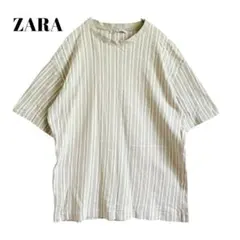 ZARA✨️ストライプTシャツ 半袖 緑 グリーン 淡色 クルーネック 春服 夏服