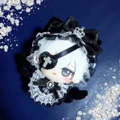 ちびぐるみ用　黒猫耳ヘッドドレス　眼帯　おしゃぶり　セット　ぬい服