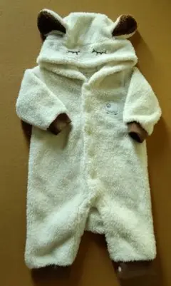 耳付きロンパース 70 白 モコモコ 長袖 ボア風 アウター アニマル ベビー
