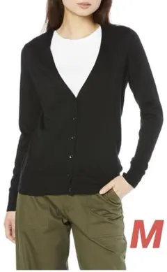 カーディガン ニット ライトウエイト Vネック レディース M ブラック