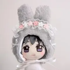 10㎝ちびぐるみ にじぱぺっと ぬい服 うさ耳ボンネット ハートピンク