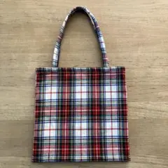 スクエアミニバッグ　ハンドメイド　ホワイト×レッドチェック