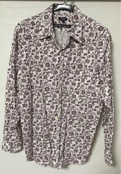 CORISCO 総柄シャツ 長袖 Lサイズ ホワイト×ワインレッド