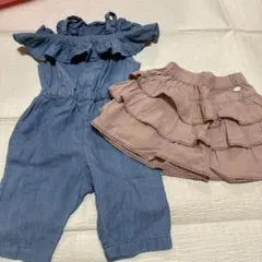 129 デニムブルーオフショルダーセットプティマイン　キュロット　スカート