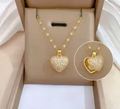 サージカルステンレス ✨ハート czダイヤ 【ラスト1】 ネックレス ♡天然真珠