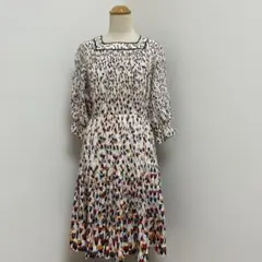 花柄長袖ひざ丈ワンピース　花柄ワンピース　シフォンワンピース　昭和レトロ　ワンピ