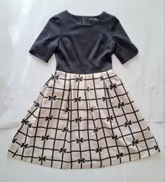 【美品】ワンピース　五分袖　ひざ丈　リボン柄　ユニバーバルミューズ