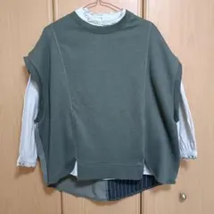 裏毛　布帛切り替えベスト　プルオーバー　フリーサイズ　新品　ゆったり