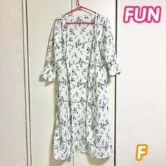 花柄 ロングカーディガン シアーガウン ホワイト 七分袖 FUN ファンのサムネイル