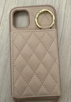 iPhone11用ケース キルティング ベージュ