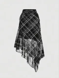 チェック柄アシンメトリックロングスカート　SHEIN