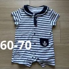 ストライプ セーラー襟ロンパース 60-70cm