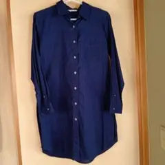 ネイビー チェック柄 ロングシャツ