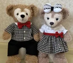 ダッフィー&シェリーメイハンドメイド黒のチェック柄ペアコスチューム