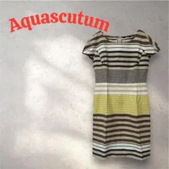 Aquascutum アクアスキュータム　ボーダー膝丈半袖ワンピース
