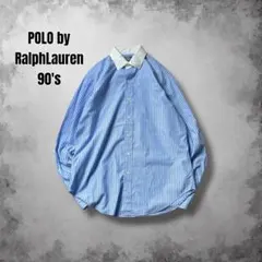 90s香港製 RalphLauren クレリックシャツ ブルーストライプ USA