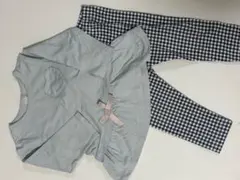 水色　ペプラム　ロンT チェック　レギンス