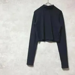H&M　リブニット　黒　長袖　ショート丈　ハイネック　韓国風　秋冬