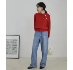 【新品未使用】vis ゴールドボタンケーブル編みニット