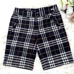 極美品★バーバリーブルーレーベル　ハーフパンツ　ノバチェック　刺繍　レザー